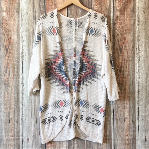 Mauve Sweaters - MAUVE | White Aztec Tribal Boho Knit Cardigan